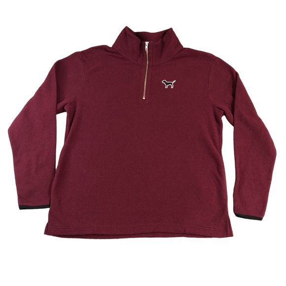 Victoria Secret PINK Sweatshirt Women Medium Dark Red 1/4 Zip Mock Neck Top logo - Picture 1 of 7